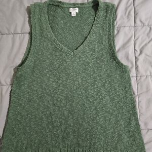 J. Crew Women's Large Textured Green V-Neck Sweater Vest